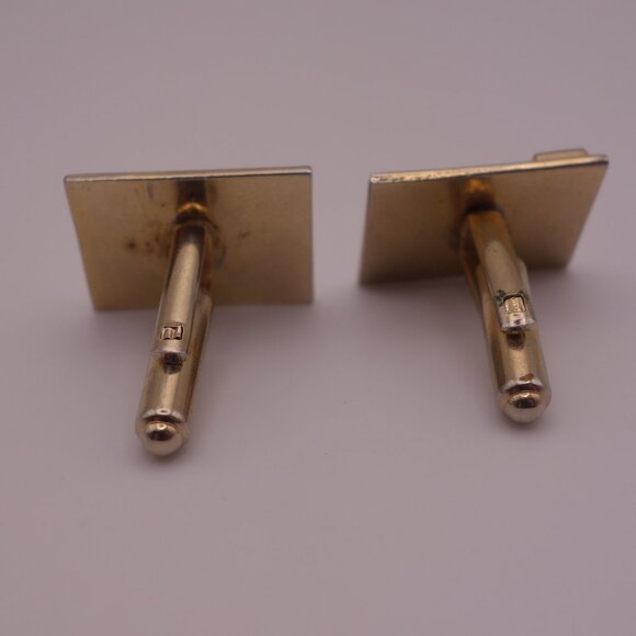Gold Color Rectangle Cuff Links with Design - Picture 4 of 12